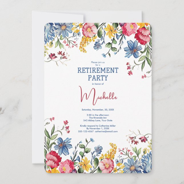 Convites Retirement Party Floral Watercolor Invitation (Frente)