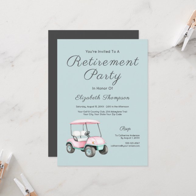 Convites Retirement Party Golf Retro Custom Invitation (Frente/Verso In Situ)