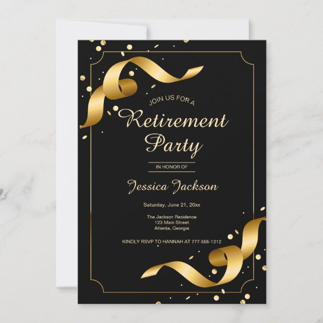 Convites Retirement Party Invitation with Gold Ribbons (Frente)