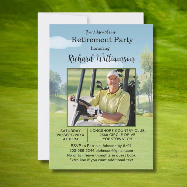 Convites Retirement Party Photo Watercolor Golf Theme (Criador carregado)