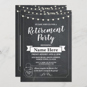Convites Retirement Party Rustic Bucket List Chalk Invite