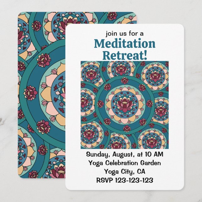 Convites Retiro de Meditação Flor de Lótus Mandala (Frente/Verso)