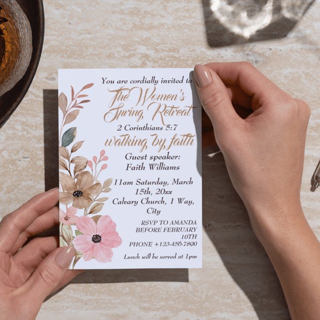 Convites Retiro de Primavera para Mulheres Rosa Floral Boho (Women's Spring Retreat Pink Floral Boho Christian Invitation
)