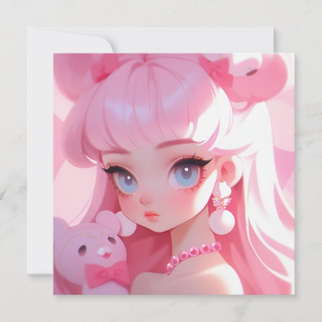 Convites Retrato da Garota Pastel Kawaii (Frente)