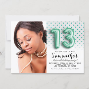 Convites Retrato de 13 Birthday Polkadot Glitter