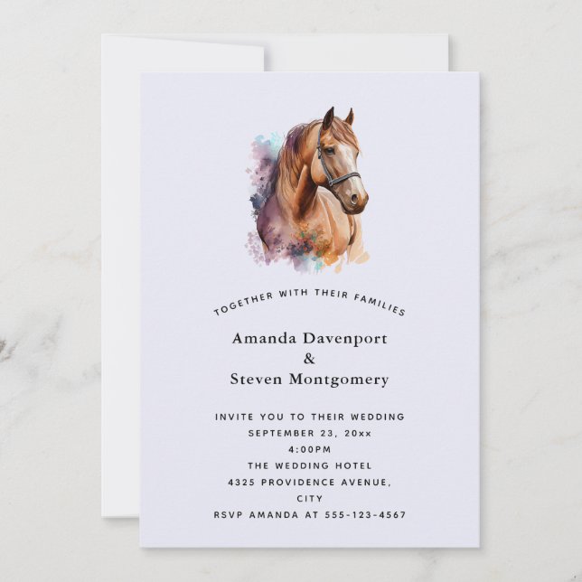 Convites Retrato de cabeça de cavalo marrom em casamento em (Frente)