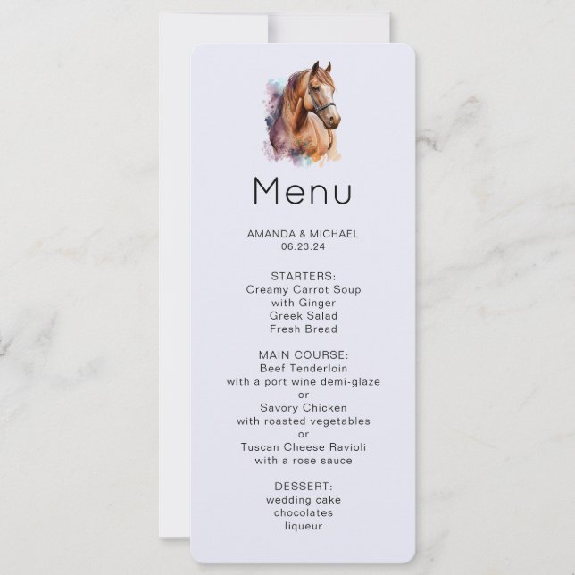 Convites Retrato de Cabeça de Cavalo Marrom em Menu de Aqua (Frente)