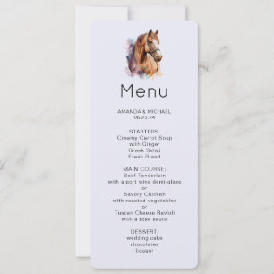 Convites Retrato de Cabeça de Cavalo Marrom em Menu de Aqua