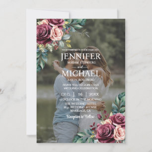 Convites Retrato de Casamento Foto QR Rosas Sobreposição