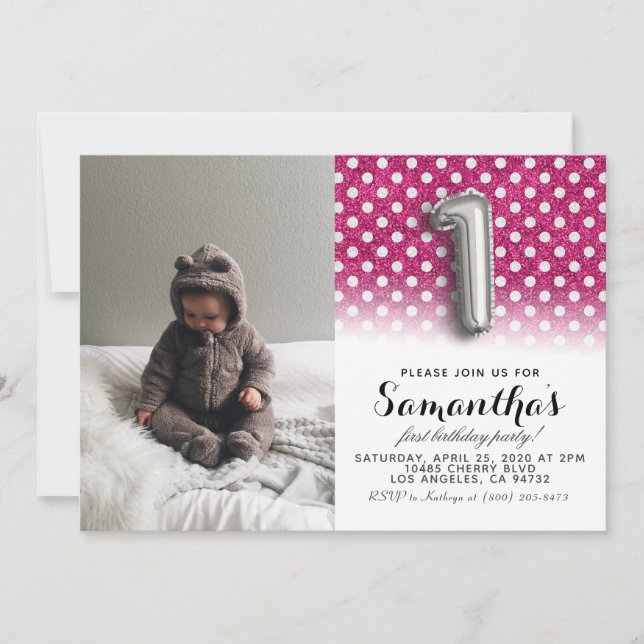 Convites Retrato de primeiro aniversario com brilho (Frente)