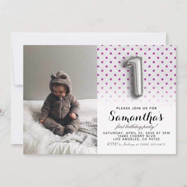 Convites Retrato de primeiro aniversario com brilho (Frente)