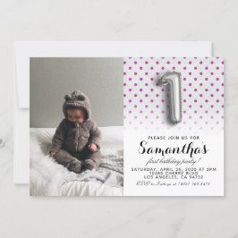 Convites Retrato de primeiro aniversario com brilho