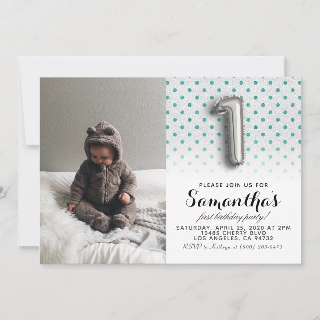 Convites Retrato de primeiro aniversario com brilho (Frente)