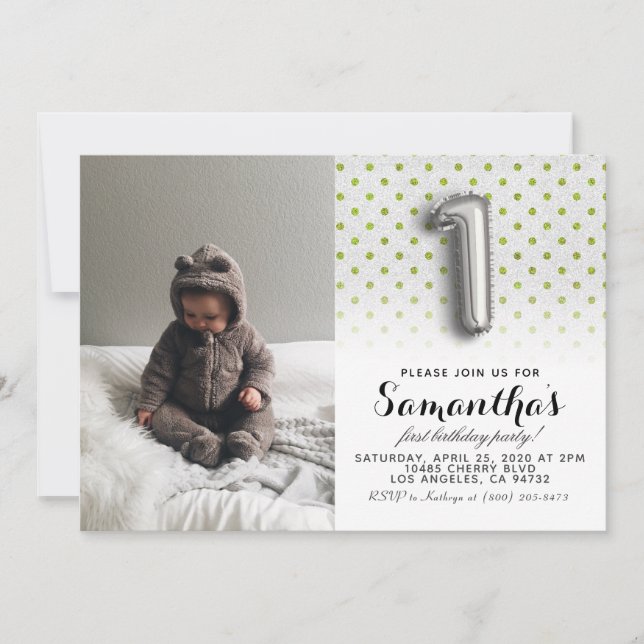 Convites Retrato de primeiro aniversario com brilho (Frente)