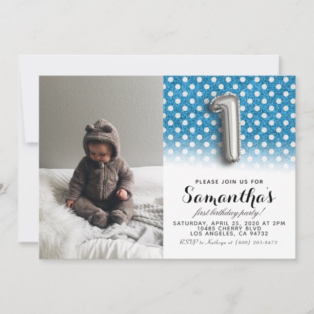 Convites Retrato de primeiro aniversario com brilho (Frente)