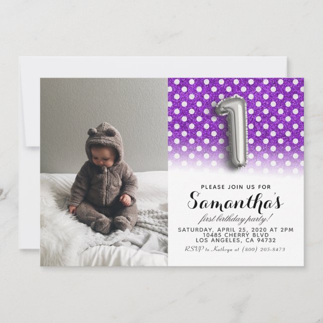 Convites Retrato de primeiro aniversario com brilho (Frente)