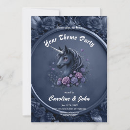 Convites Retrato de Unicórnio Escuro em um Quadro Redondo