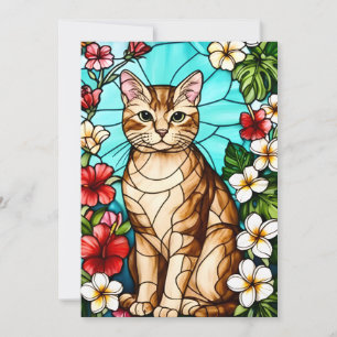 Convites Retrato Felino Artístico em Meio a Flores Tropicai