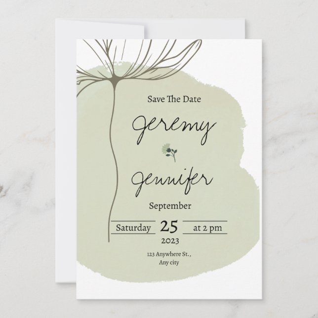 Convites Retrato Minimalista em Aquarela Verde (Frente)