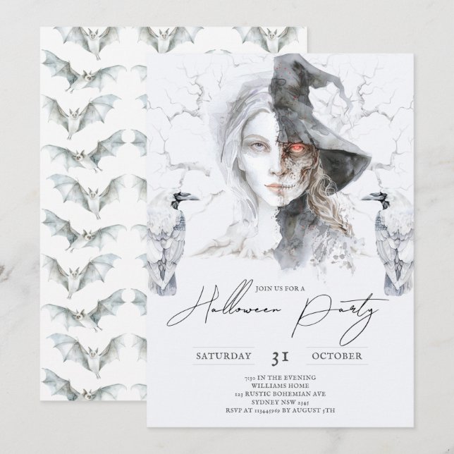 Convites Retrato Mínimo de Halloween Assombrado às Formas (Frente/Verso)