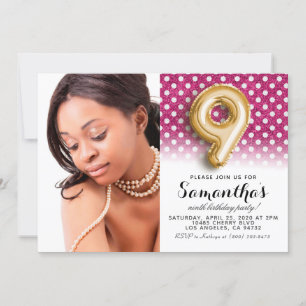 Convites Retrato Polkadot de 9º aniversário