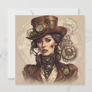 Convites Retrato vitoriano Steampunk de uma mulher