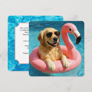 Convites Retriever De ouros Com Festa De Piscina Flamingo