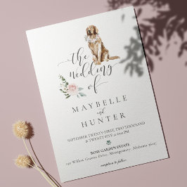 Convites Retriever Ouro de Aquarela Pet & Floral Rosa Rosa