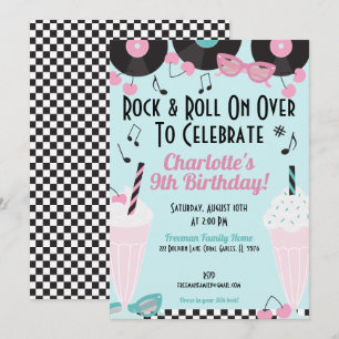 Convites Retro 1950s Diner Milkshake Aniversário -