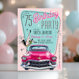 Convites Retro 1950s Glam Pink Vintage Car Birthday Party