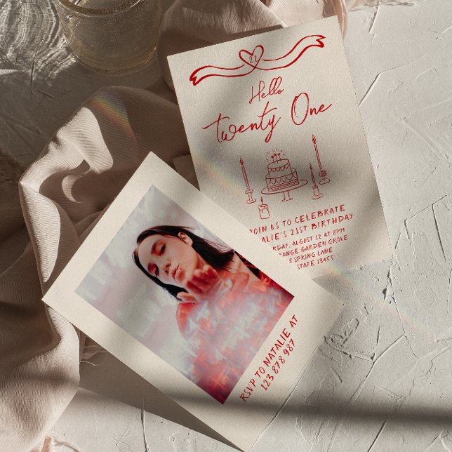 Convites Retro 21 ruas Bolo Alô Vinte e Uma Foto Aniversári (Criador carregado)