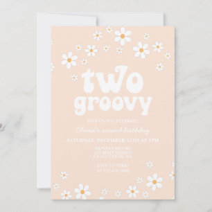 Convites Retro 2 Groovy daisy boho floral segundo aniversá