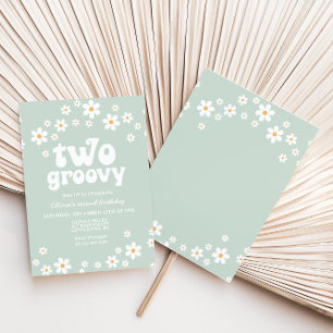 Convites Retro 2 Groovy daisy boho floral segundo aniversár