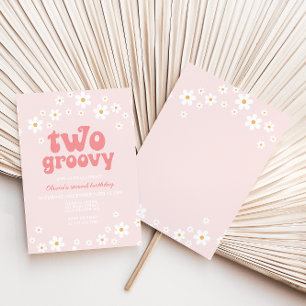 Convites Retro 2 Groovy daisy boho floral segundo aniversár