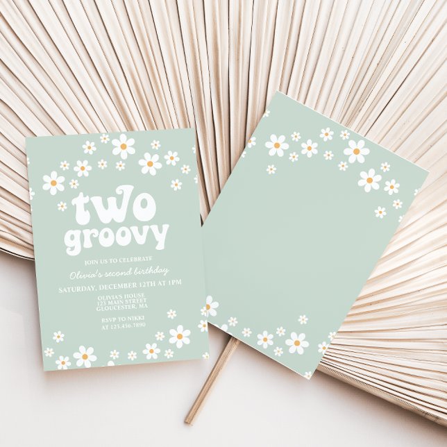 Convites Retro 2 Groovy daisy boho floral segundo aniversár (Criador carregado)