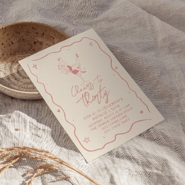 Convites Retro 30 aquece A 30 Festas de aniversário Rosa (Criador carregado)