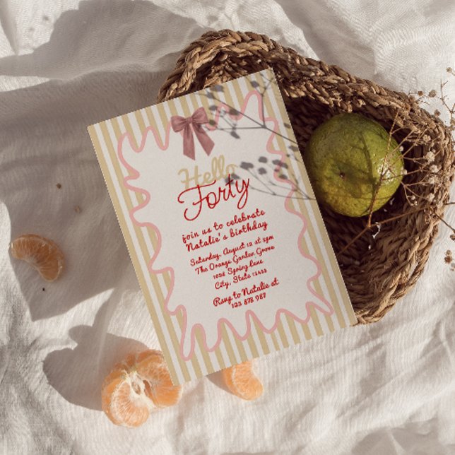 Convites Retro 40ª Arco Pintado à Mão Alô Quarenta Aniversá (Criador carregado)