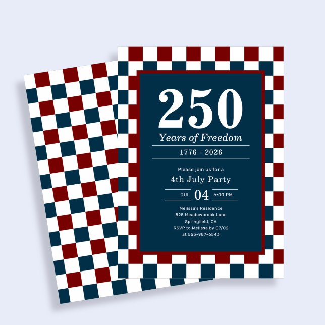 Convites Retro 4th of July 250 Years Party Checkered (Criador carregado)