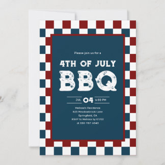 Convites Retro 4th of July BBQ Party Checkered 