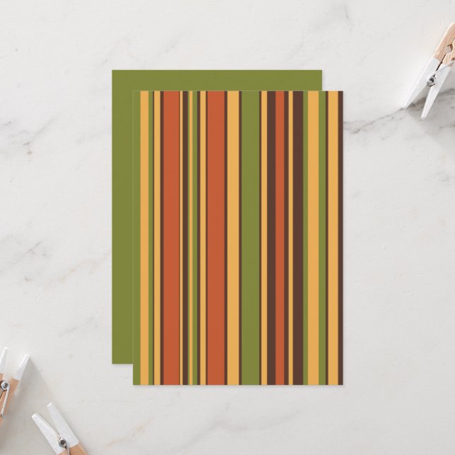 Convites Retro 50s 60s 70s Stripes Orange Avocado Brown (Frente/Verso In Situ)