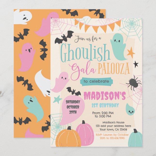 Convites Retro 50s Halloween Party Invitation (Frente/Verso)