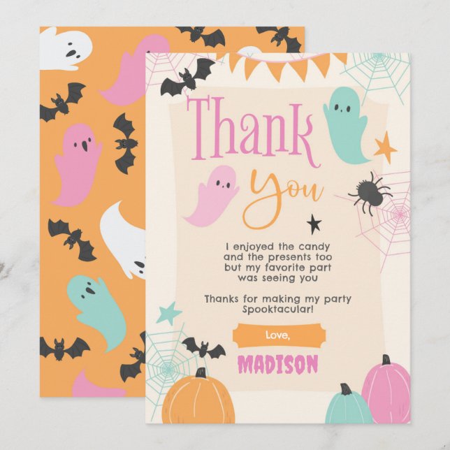 Convites Retro 50s Halloween Party Thank You Card (Frente/Verso)
