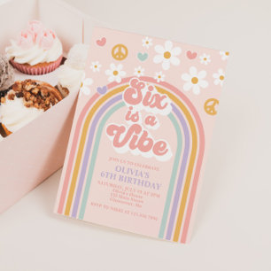 Convites Retro 6 é um Aniversário do 6 do Arco-Íris Vibe