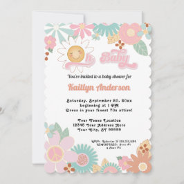 Convites Retro 70s Daisy Pink Peach Girl Oh Chá de fraldas