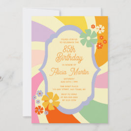 Convites Retro 70s Groovy Wave Flower 85º aniversário