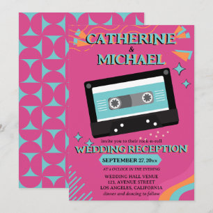 Convites Retro 70s Music Cassette Fape Groovy Fuchsia Diver