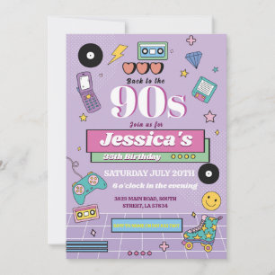 Convites Retro 90 Aniversário da década de 90 Partido das M