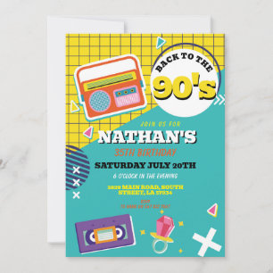 Convites Retro 90 Aniversário da década de 90 Partido das M