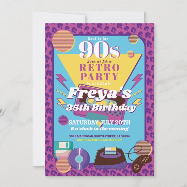 Convites Retro 90 Aniversário da década de 90 Partido das M (Frente)