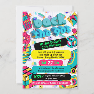 Convites Retro 90s Funky Neon Glow Disco Aniversário